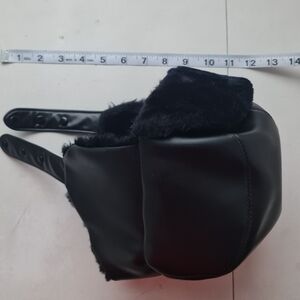 vintage leather and fur-lined trapper hat black